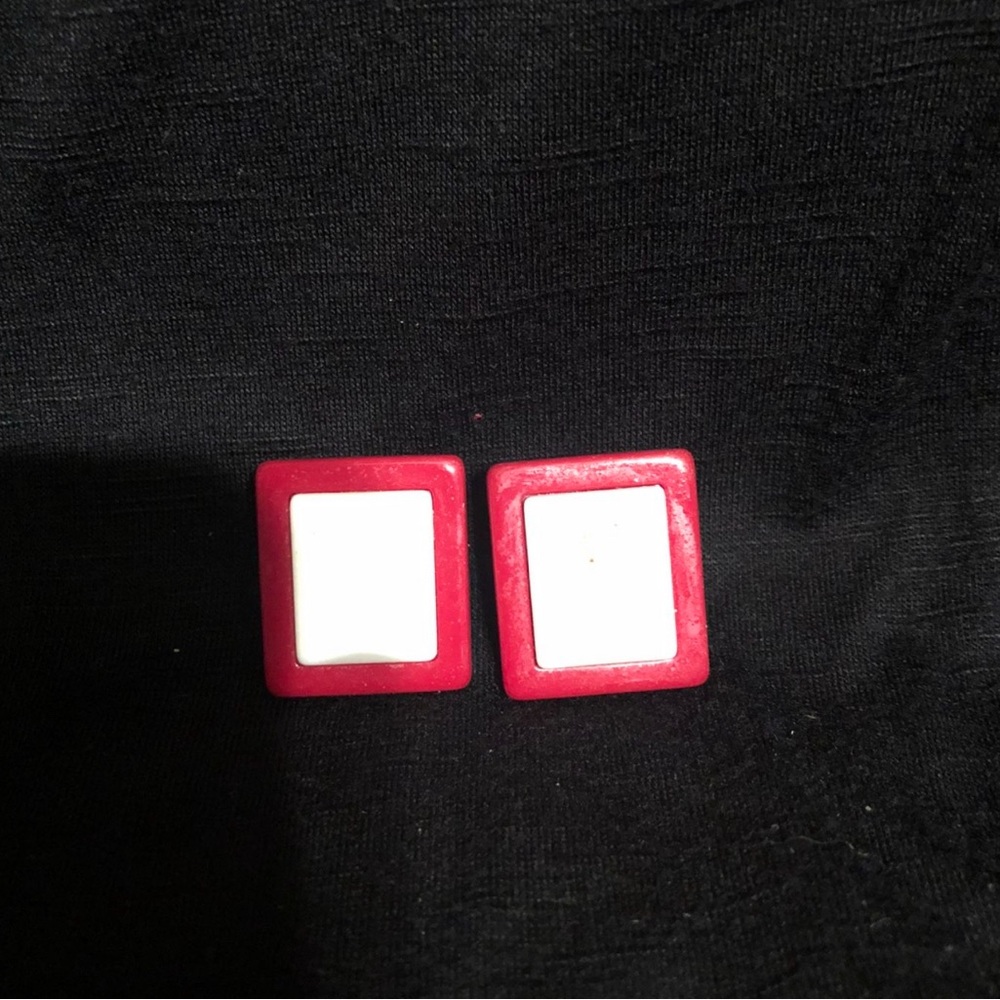 Red and White Square Earrings
